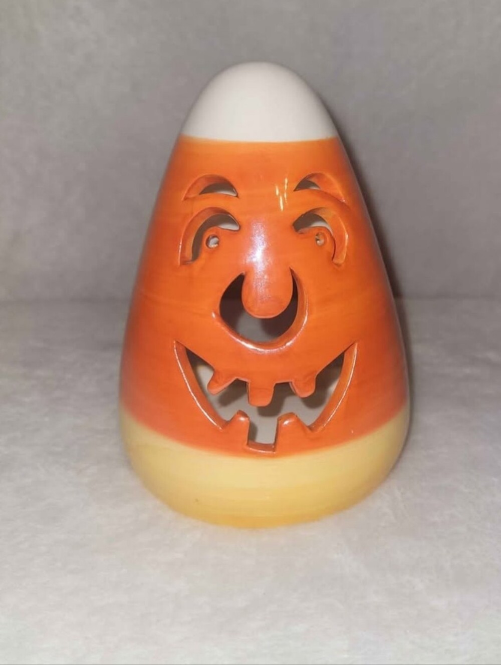 Ceramic Candy Corn Halloween Lantern - Vintage Tea Light Candle Holder Decor